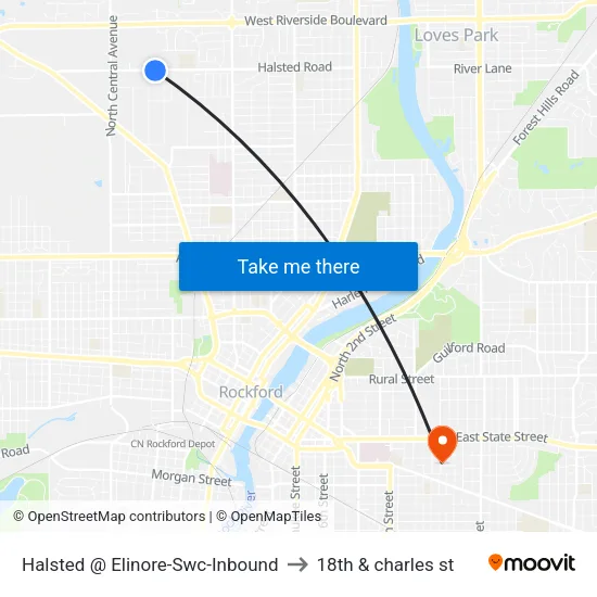 Halsted @ Elinore-Swc-Inbound to 18th & charles st map