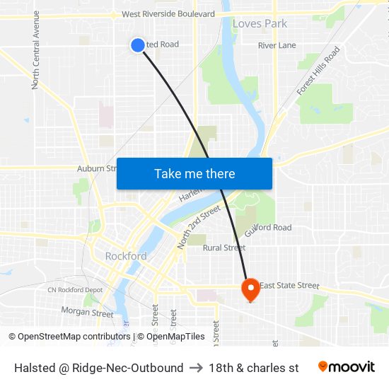 Halsted @ Ridge-Nec-Outbound to 18th & charles st map