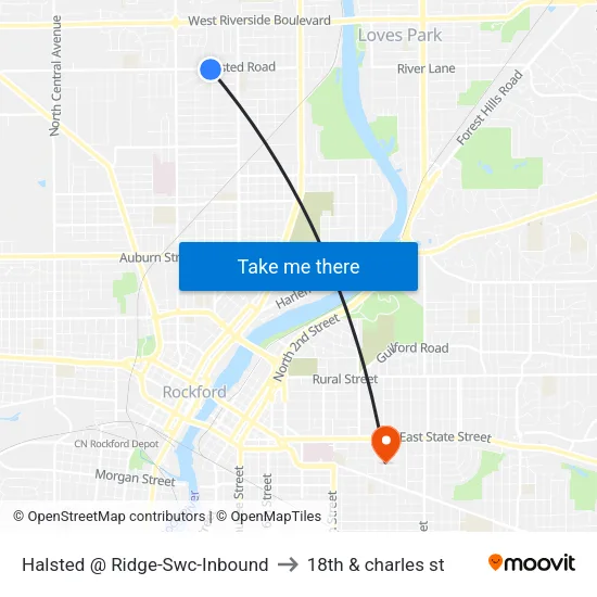 Halsted @ Ridge-Swc-Inbound to 18th & charles st map