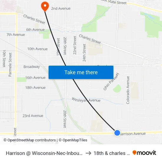 Harrison @ Wisconsin-Nec-Inbound to 18th & charles st map