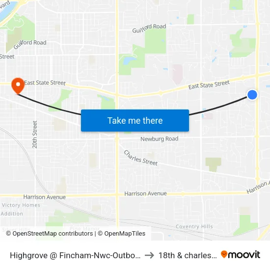 Highgrove @ Fincham-Nwc-Outbound to 18th & charles st map