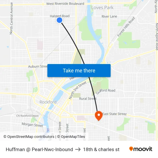 Huffman @ Pearl-Nwc-Inbound to 18th & charles st map