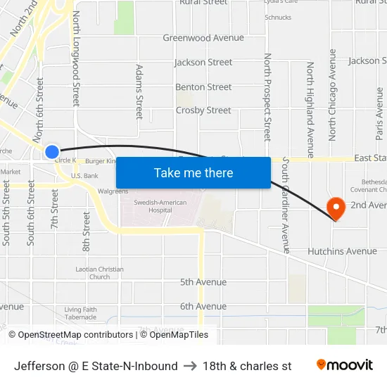 Jefferson @ E State-N-Inbound to 18th & charles st map
