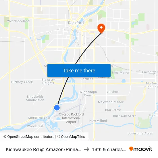 Kishwaukee Rd @ Amazon/Pinnacle to 18th & charles st map