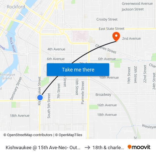 Kishwaukee @ 15th Ave-Nec- Outbound to 18th & charles st map