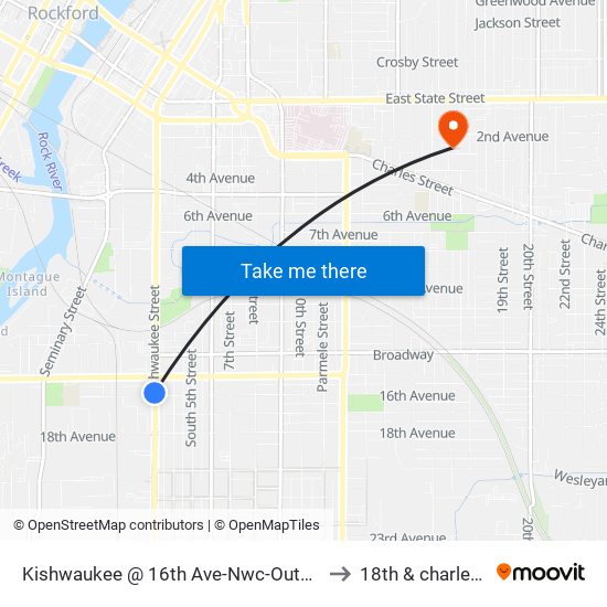 Kishwaukee @ 16th Ave-Nwc-Outbound to 18th & charles st map