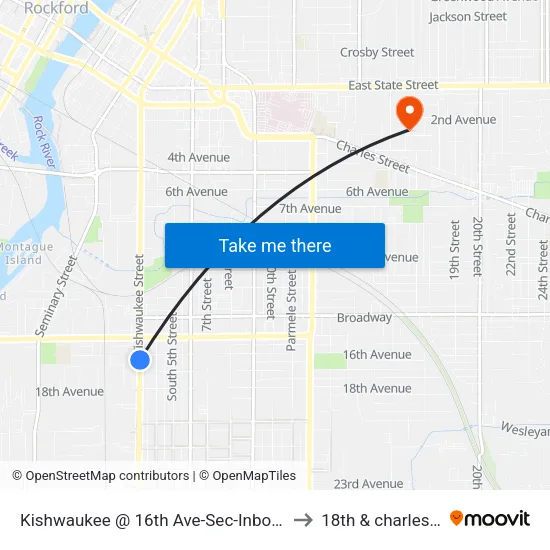 Kishwaukee @ 16th Ave-Sec-Inbound to 18th & charles st map
