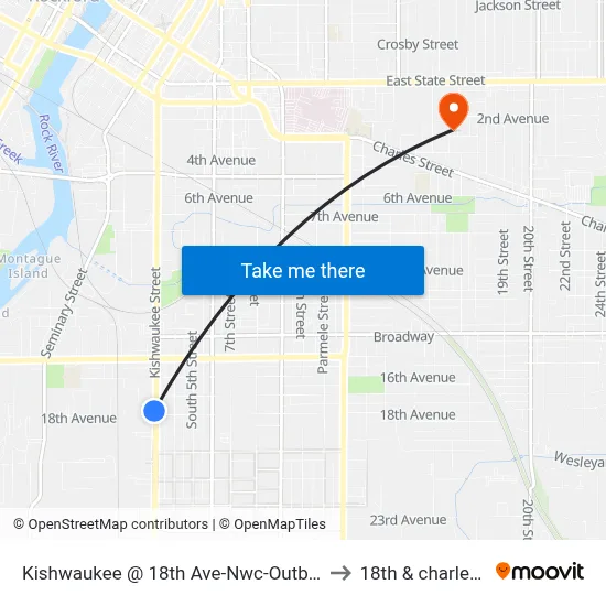 Kishwaukee @ 18th Ave-Nwc-Outbound to 18th & charles st map