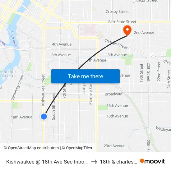 Kishwaukee @ 18th Ave-Sec-Inbound to 18th & charles st map