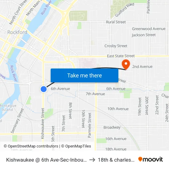 Kishwaukee @ 6th Ave-Sec-Inbound to 18th & charles st map