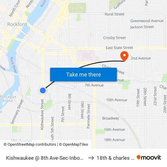 Kishwaukee @ 8th Ave-Sec-Inbound to 18th & charles st map