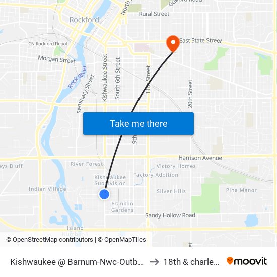 Kishwaukee @ Barnum-Nwc-Outbound to 18th & charles st map