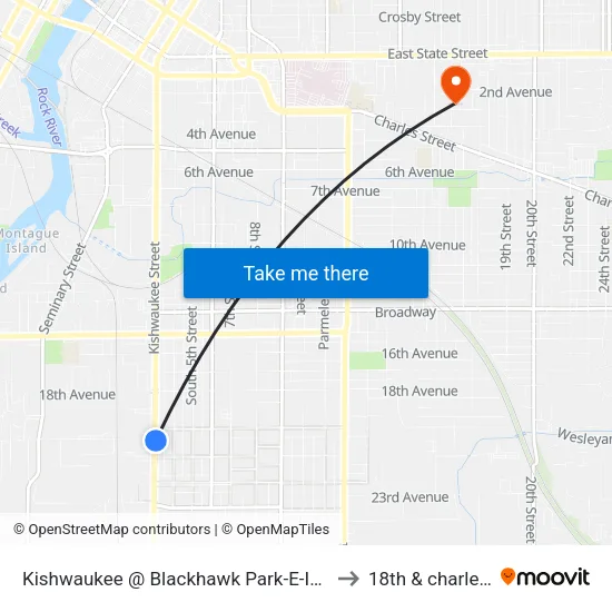 Kishwaukee @ Blackhawk Park-E-Inbound to 18th & charles st map