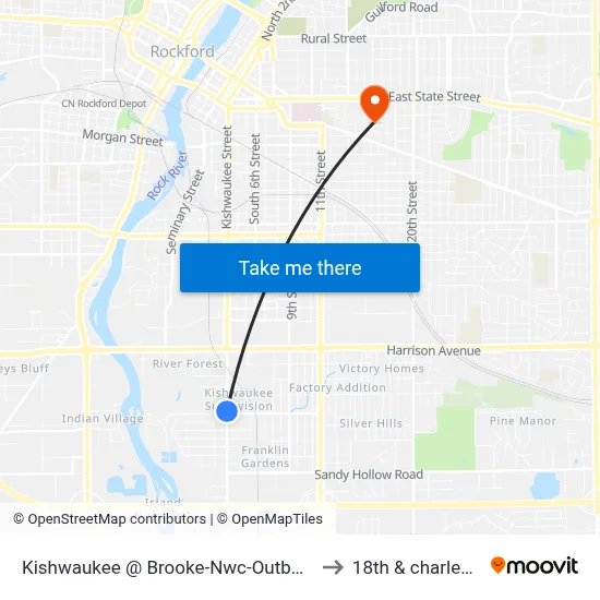 Kishwaukee @ Brooke-Nwc-Outbound to 18th & charles st map
