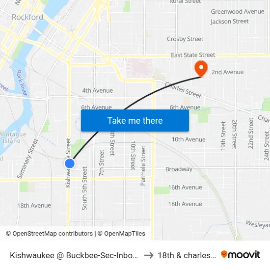 Kishwaukee @ Buckbee-Sec-Inbound to 18th & charles st map