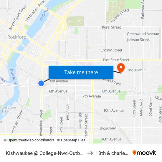 Kishwaukee @ College-Nwc-Outbound to 18th & charles st map
