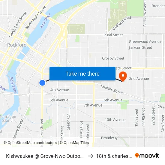 Kishwaukee @ Grove-Nwc-Outbound to 18th & charles st map