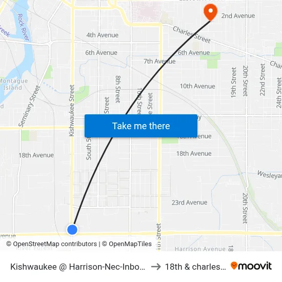Kishwaukee @ Harrison-Nec-Inbound to 18th & charles st map