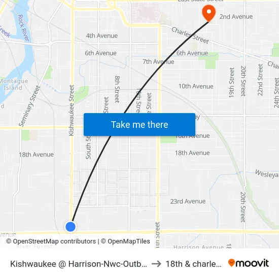 Kishwaukee @ Harrison-Nwc-Outbound to 18th & charles st map