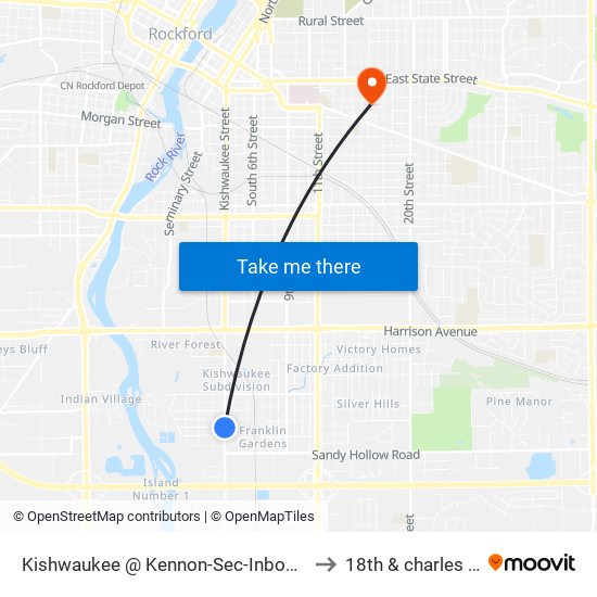 Kishwaukee @ Kennon-Sec-Inbound to 18th & charles st map