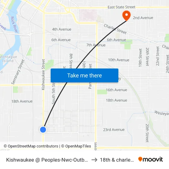 Kishwaukee @ Peoples-Nwc-Outbound to 18th & charles st map