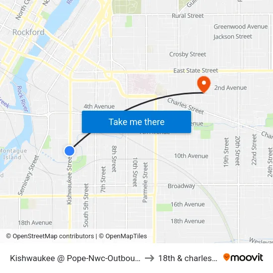 Kishwaukee @ Pope-Nwc-Outbound to 18th & charles st map