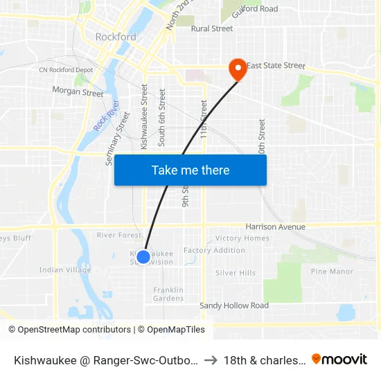 Kishwaukee @ Ranger-Swc-Outbound to 18th & charles st map
