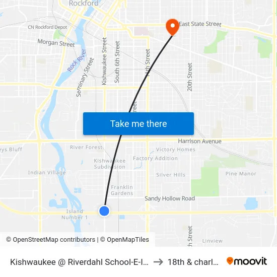 Kishwaukee @ Riverdahl School-E-Inbound to 18th & charles st map