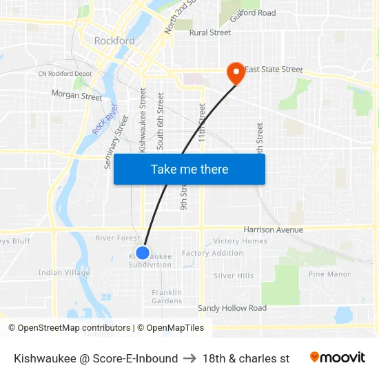 Kishwaukee @ Score-E-Inbound to 18th & charles st map