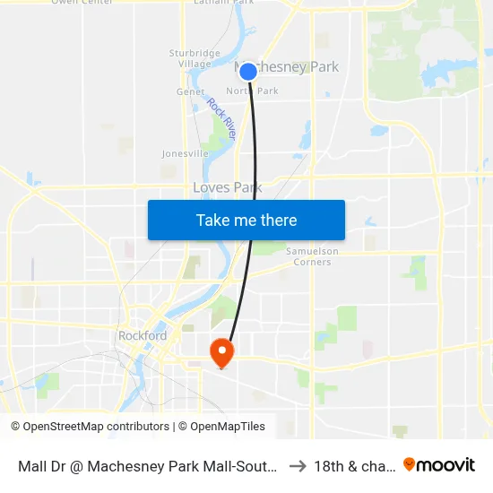 Mall Dr @ Machesney Park Mall-South End-W-Inbound to 18th & charles st map