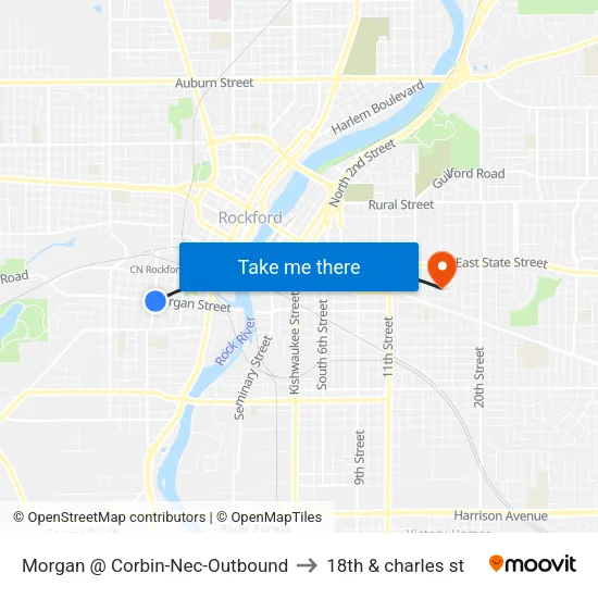 Morgan @ Corbin-Nec-Outbound to 18th & charles st map
