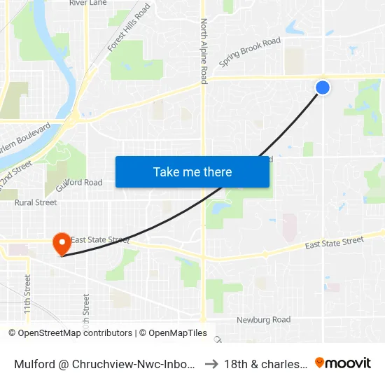 Mulford @ Chruchview-Nwc-Inbound to 18th & charles st map