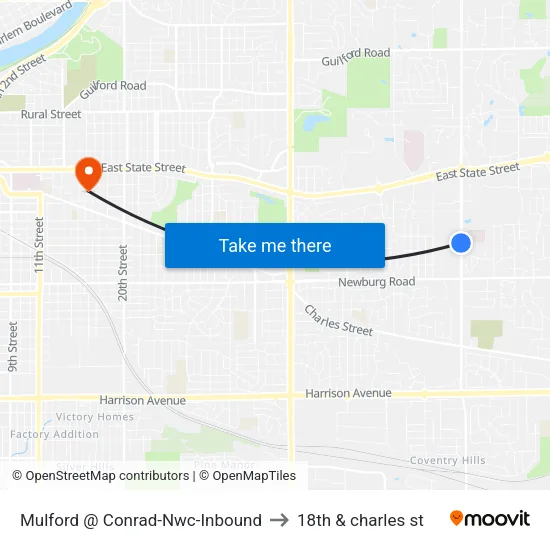 Mulford @ Conrad-Nwc-Inbound to 18th & charles st map