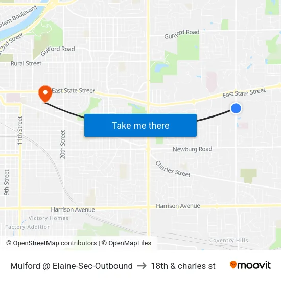 Mulford @ Elaine-Sec-Outbound to 18th & charles st map