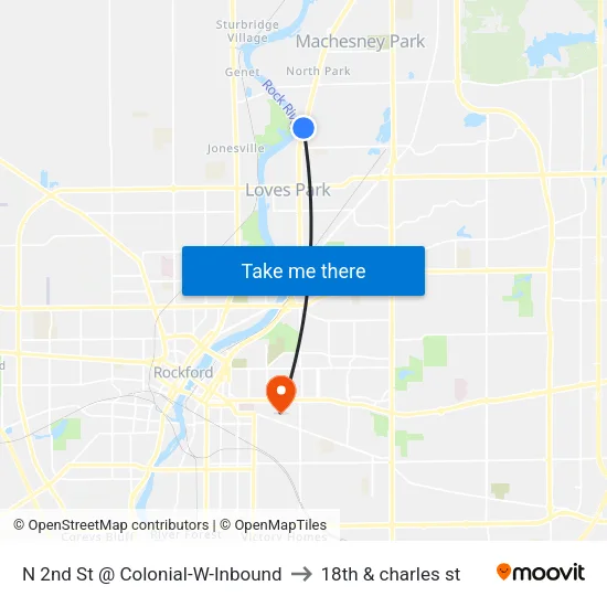 N 2nd St @ Colonial-W-Inbound to 18th & charles st map