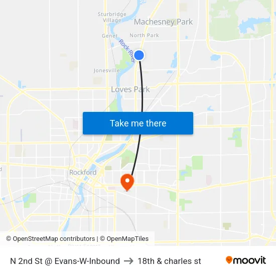 N 2nd St @ Evans-W-Inbound to 18th & charles st map