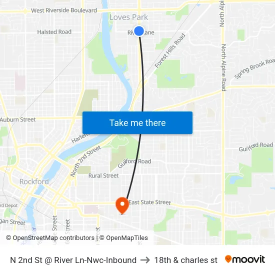 N 2nd St @ River Ln-Nwc-Inbound to 18th & charles st map