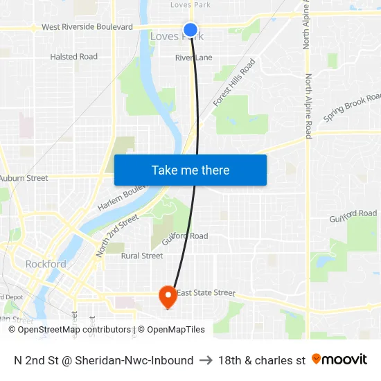 N 2nd St @ Sheridan-Nwc-Inbound to 18th & charles st map
