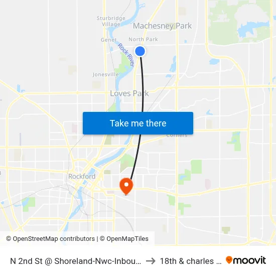 N 2nd St @ Shoreland-Nwc-Inbound to 18th & charles st map