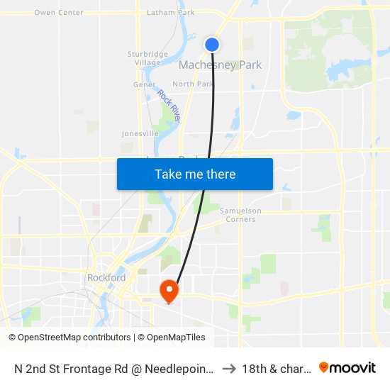 N 2nd St Frontage Rd @ Needlepoint-W-Inbound to 18th & charles st map