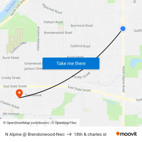 N Alpine @ Brendonwood-Nwc to 18th & charles st map