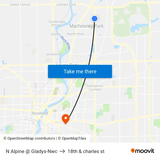 N Alpine @ Gladys-Nwc to 18th & charles st map
