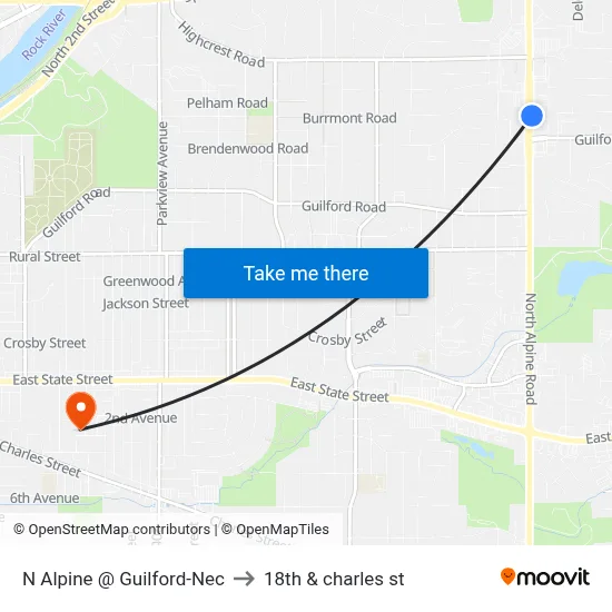 N Alpine @ Guilford-Nec to 18th & charles st map
