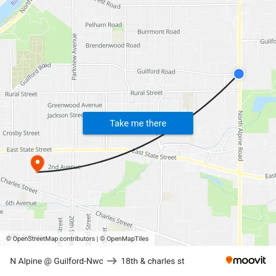 N Alpine @ Guilford-Nwc to 18th & charles st map