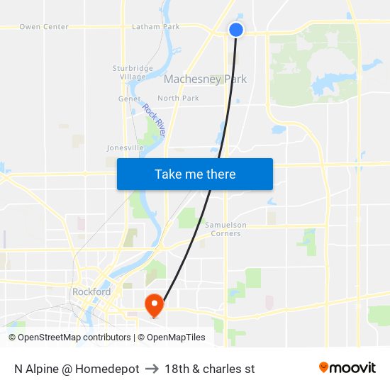 N Alpine @ Homedepot to 18th & charles st map