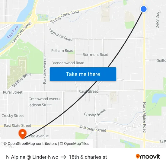 N Alpine @ Linder-Nwc to 18th & charles st map