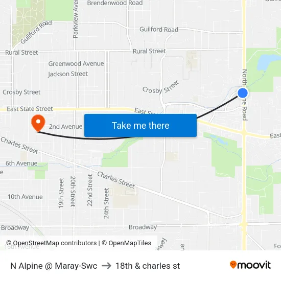 N Alpine @ Maray-Swc to 18th & charles st map