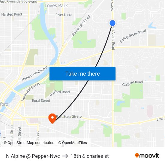 N Alpine @ Pepper-Nwc to 18th & charles st map