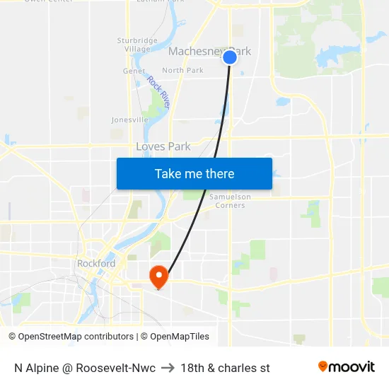N Alpine @ Roosevelt-Nwc to 18th & charles st map