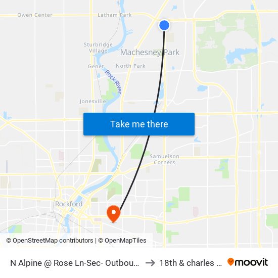 N Alpine @ Rose Ln-Sec- Outbound to 18th & charles st map